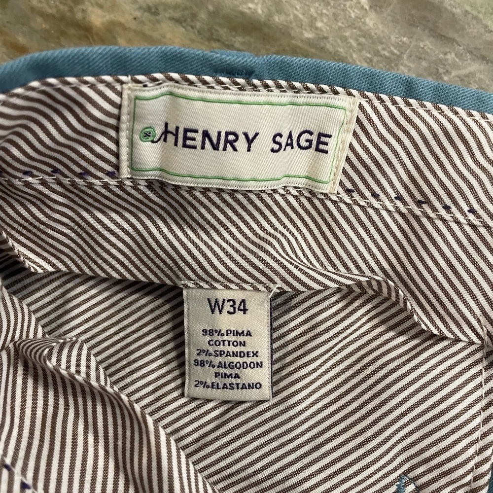HENRY SAGE PIMA COTTON BLEND FLAT FRONT CHINOS in blue - 34 - Picture 3 of 3